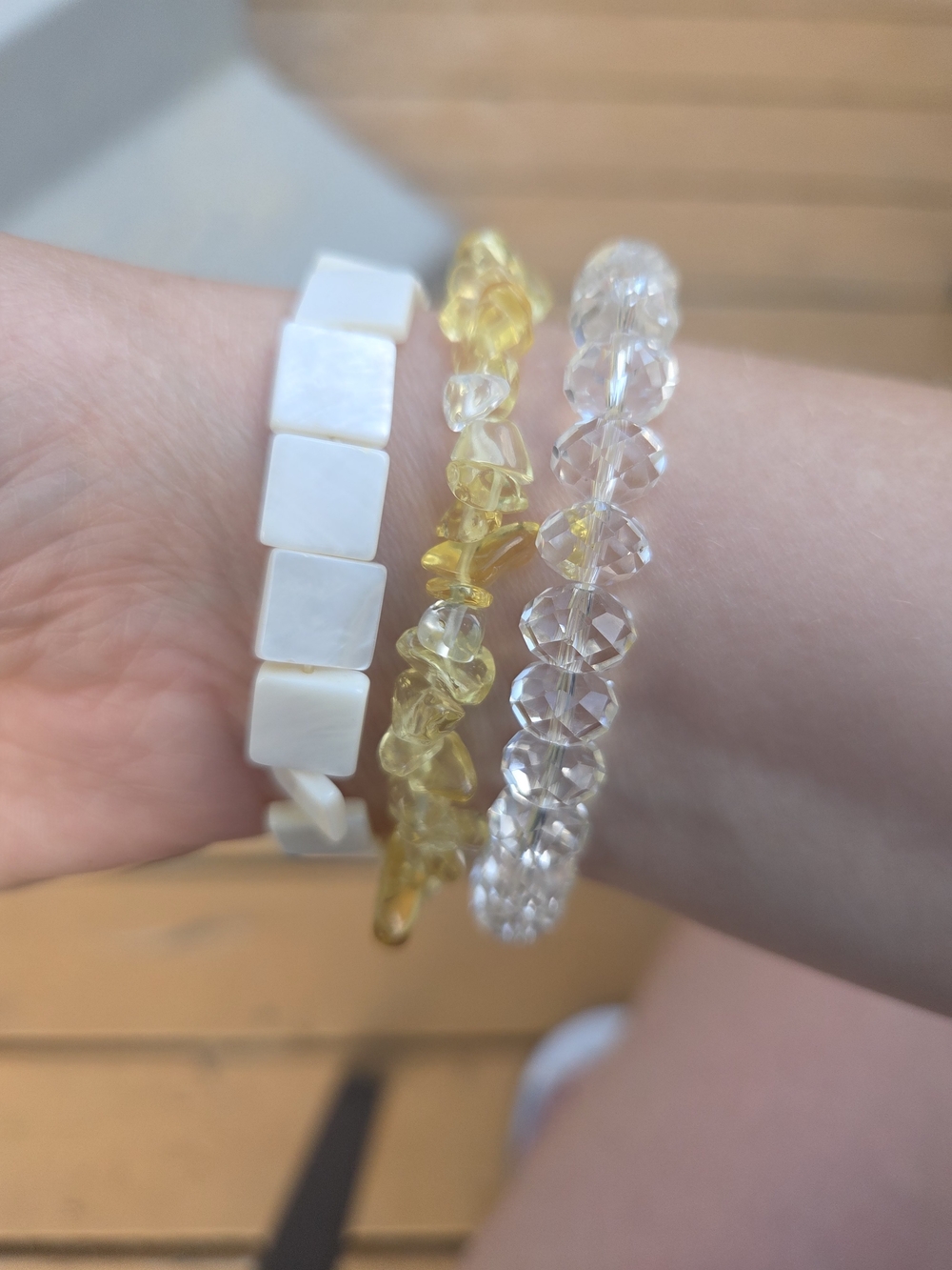 Three-Piece Women’s Beaded Bracelet Set - White, Yellow, Clear